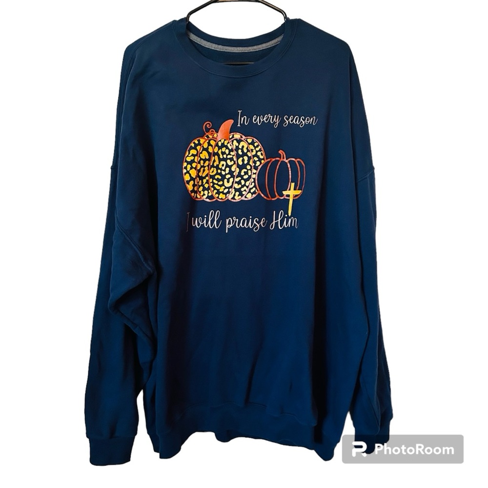 Christian Graphic Quote Super Soft Navy Pumpkin Cross Plus Size Sweatshirt 4X
